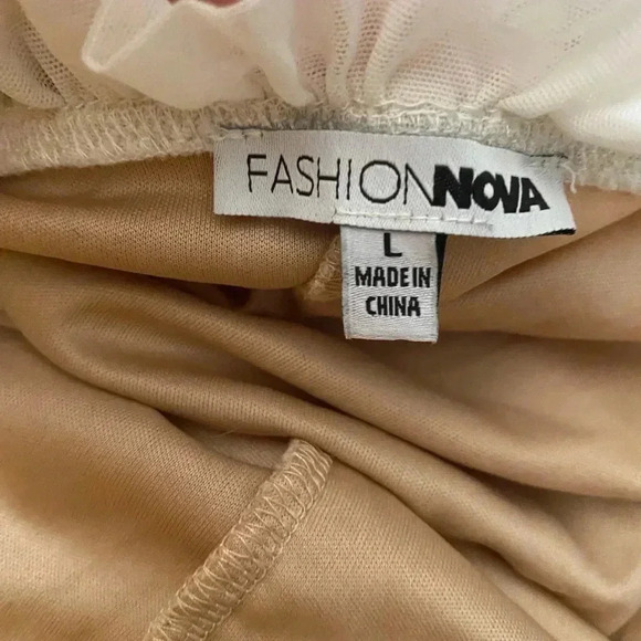 Fashion Nova Maura Mesh Off Shoulder White / Nude Dress L - Picture 8 of 11